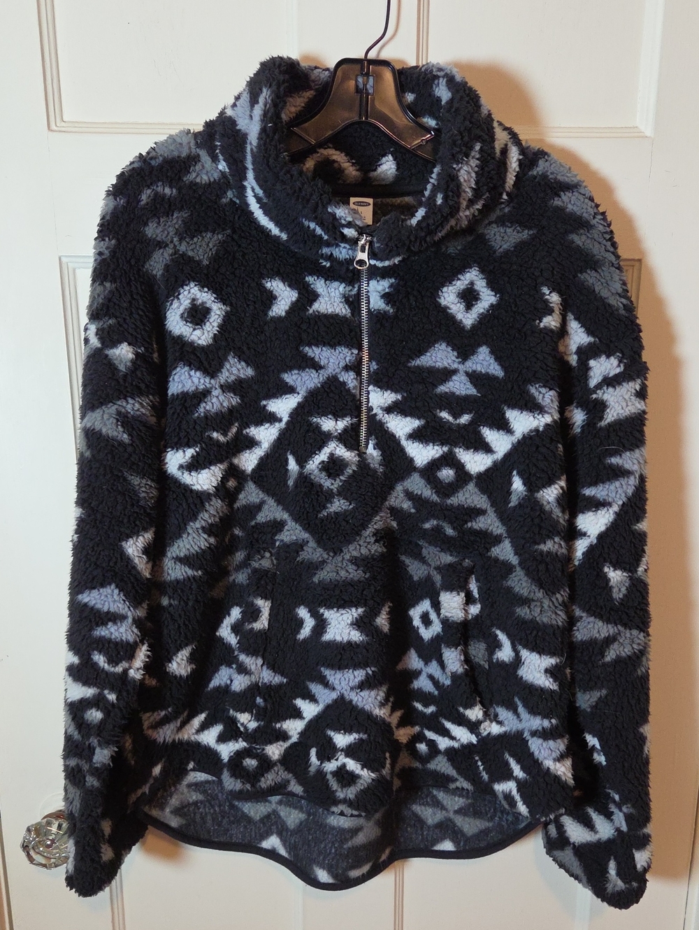 Old Navy Women's Aztec Sherpa 1/4 Zip Fleece Sweatshirt Blue Size Large